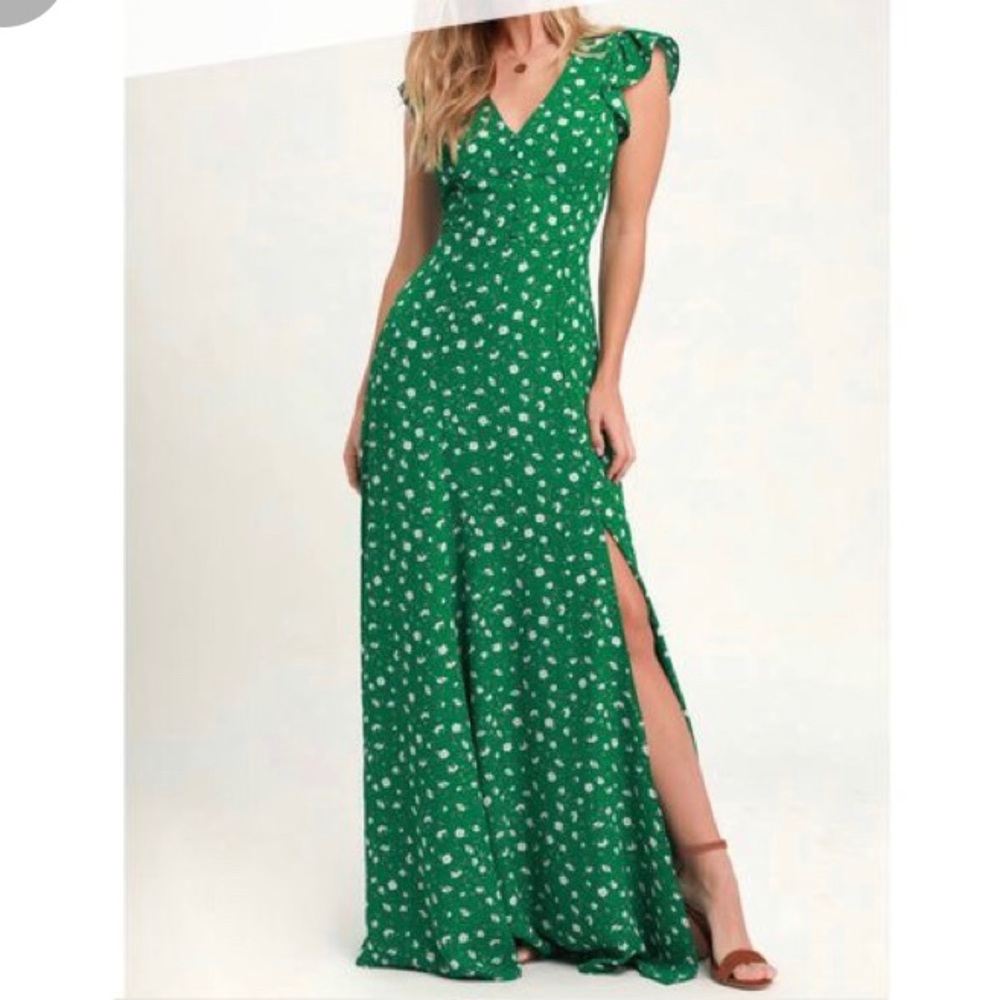 Lulus | Green Floral Backless Maxi Dress | XS
